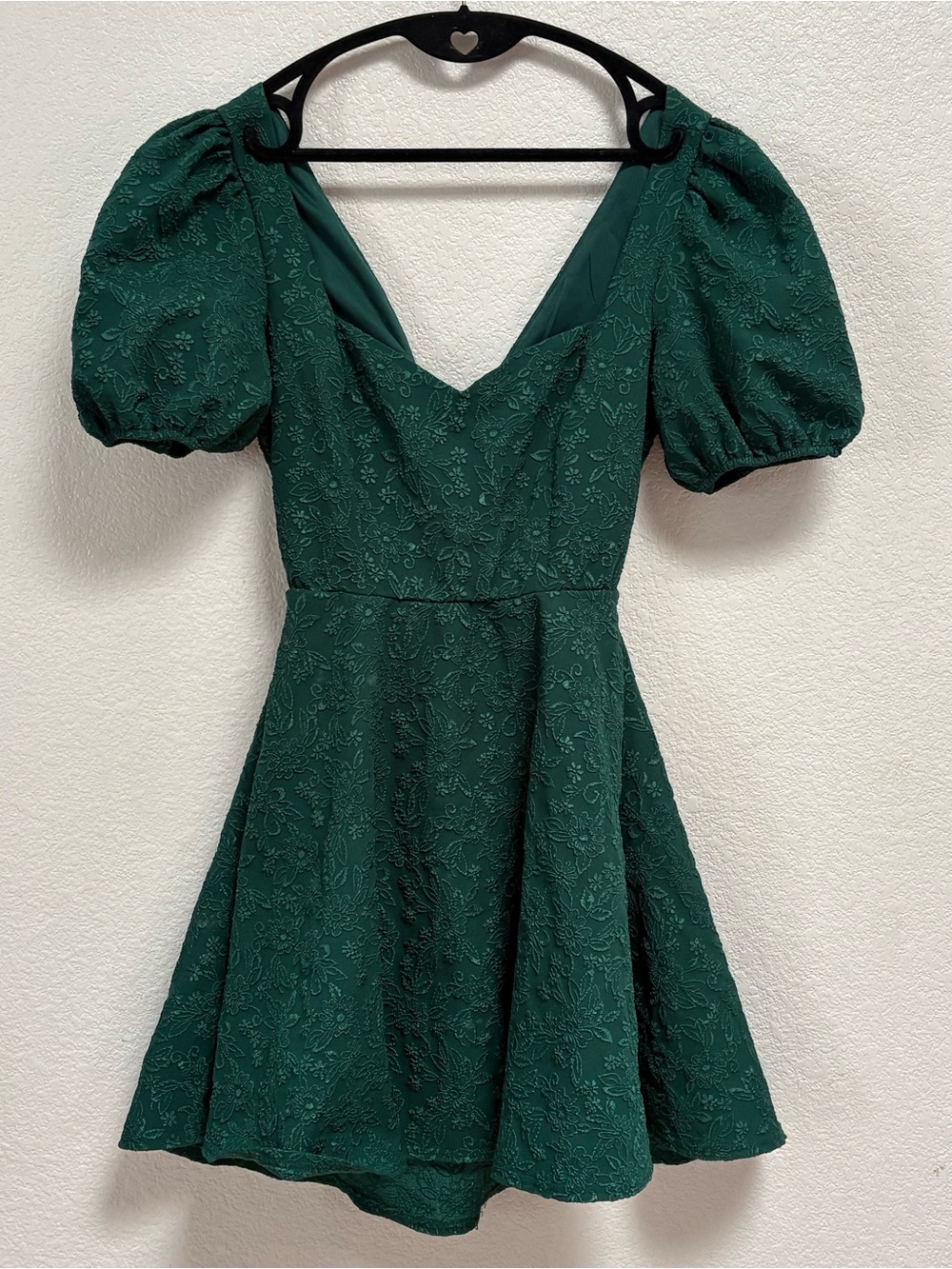 Altar'd State Deep Green Puff Sleeve Fit-and-Flare Dress